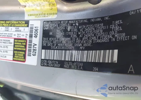 2011 Toyota Sienna Le z USA, uszkodzony, nr VIN 5TDJK3DC8BS024471